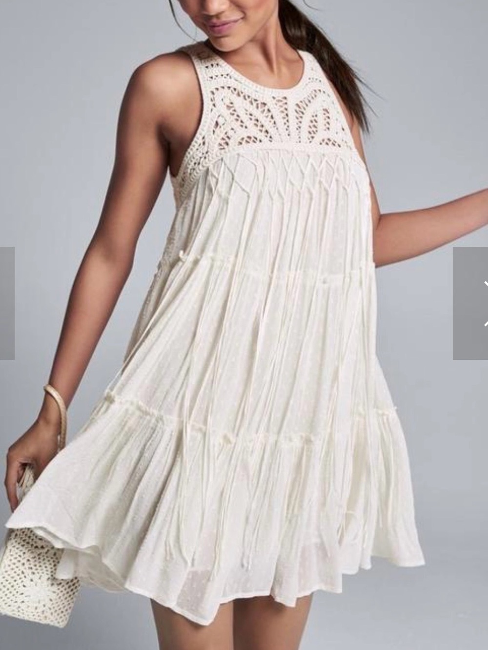 Zara Ivory Crochet Yoke Mini Dress With Fringe Size Medium